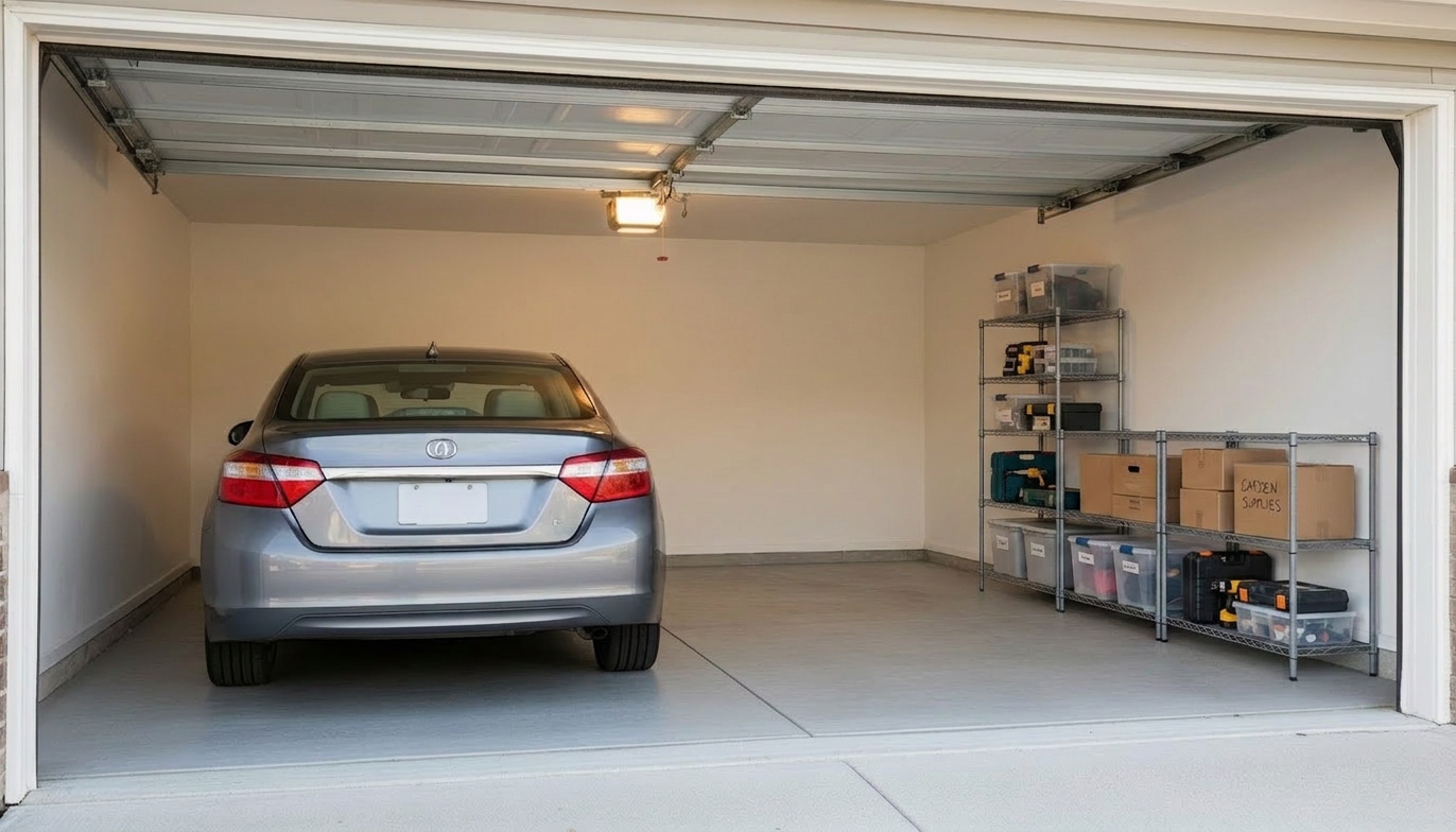 Clean, organized garage after transformation