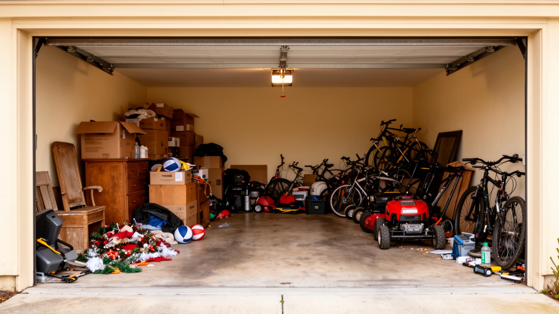 Cluttered, messy garage before transformation